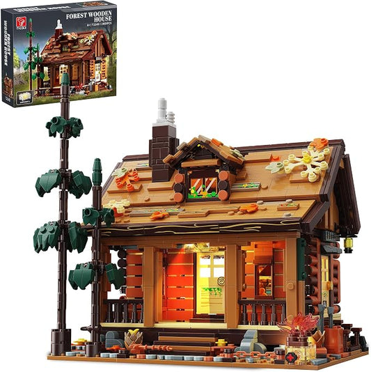 TYCOLE Wood Cabin Building Blocks Set with Lights for Adults and Girls 8-12 | 1969PCS Wooden House Building Toys for Home Decor&Display,Christmas Birthday Gift for Women Men Teens,Compatible Bricks