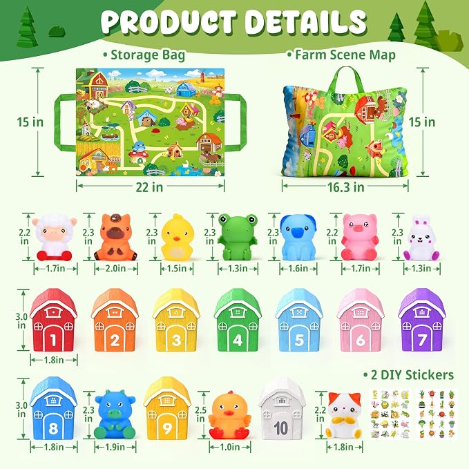 Montessori Farm Animal Toddler Toys Sorting Finger Puppets Playmat | Montessori Learning toys, 10 animal finger puppets, 2-in-1 playmat storage bag, matching game for toddler preschool gift