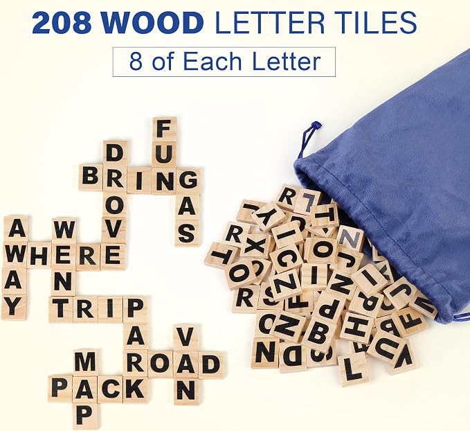 BenBen Spelling Games, 224 Flashcards, 208 Wood Letter Tiles, 1-4 Players, Learning Games for Kids 4-8, Educational Toys for Kindergarten 1st 2nd Grade, Preschool Classroom Must Haves
