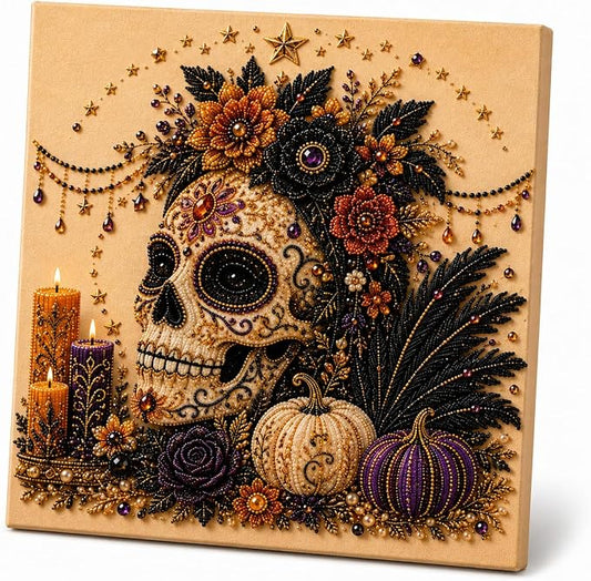 Halloween Pearl Art Kit for Adults, DIY Fall Craft (Skull) | Create textured Halloween decor through a screen-free, beginner-friendly craft activity.