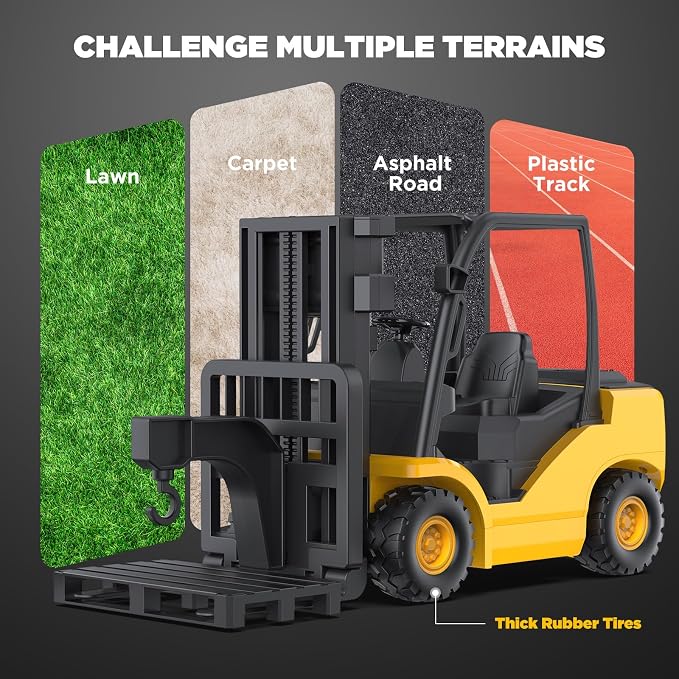 9-Channel RC Forklift, 1:18 Remote Control Forklift Toy for Kids & Adults | Kids RC Forklift with Lights & Sounds, Rubber Tires, Lift & Transport Action, 100-Min Runtime, for Kids 6+ Birthday Gifts