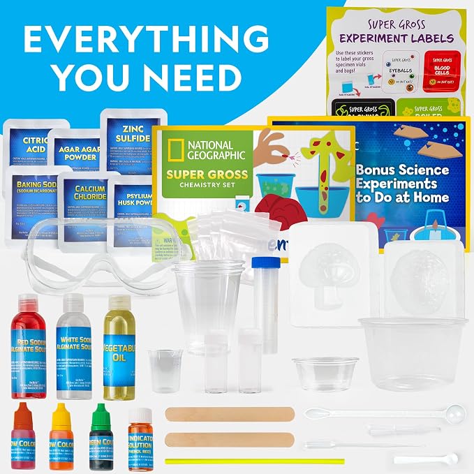 National Geographic Gross Science Kit with 45 Experiments for Kids 8-12 | Brain Dissection, Slime Making, Creepy STEM Projects, Chemistry Activities, Gross Science Experiments, Birthday Gift