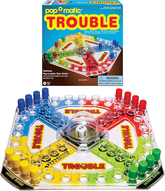 Winning Moves Classic Trouble, with Retro Art and Pop-O-Matic Popper | 2 to 4 Players, Ages 5+