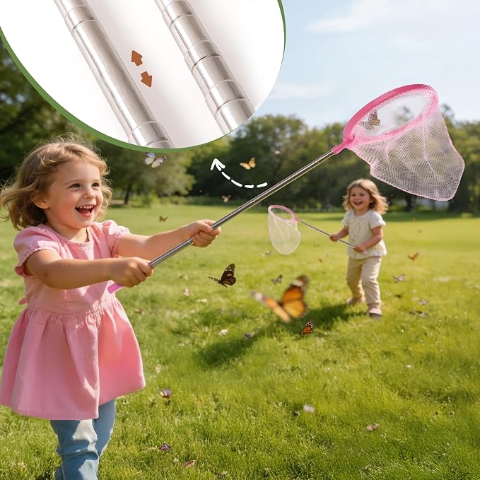 ROBOTIME 2-Person Bug Catcher Kit for Kids - Complete Pink Outdoor Explorer Set with Double Tools for Siblings & Friends (Ages 3+)