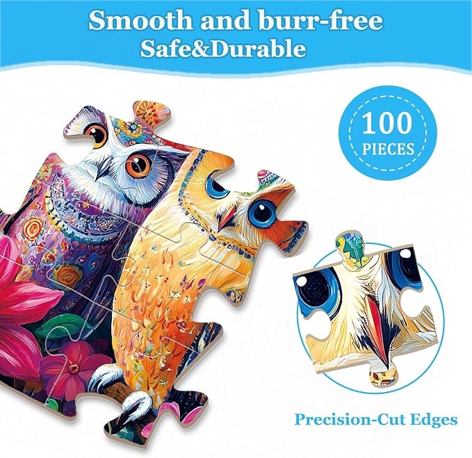 4 Packs 100 Piece Puzzles for Kids Ages 4-6, Jigsaw Puzzles for Kids Ages 6-8 8-10 Sea World, Owls, Hamburger, Starfish Learning Educational Toys for Boys and Girls