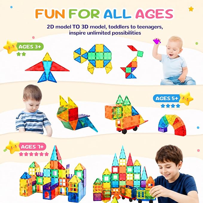cossy 100 Pcs Magnetic Tiles Magnet 3D Building Blocks Set, Educational Construction Toys for 3+ Year Kids with Magnet Tiles, Educational,Recreational, Conventional