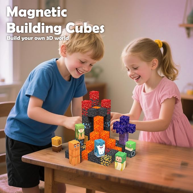 Magnetic Blocks STEM Magnet Tiles Construction Toys for 3+ Years Boys Girls | 100PCS Magnetic Building Blocks Toddler Toy STEM Build Cubes Magnetic Tiles Toddler Toy Christmas Gift for Kids