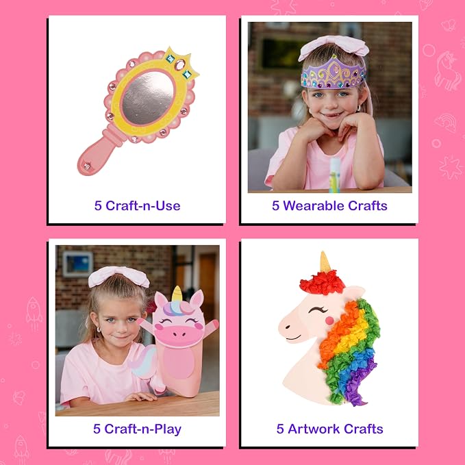 Craftikit® 20 Award-Winning Princess & Unicorn Crafts for Kids Ages 3-10 Years, All-Inclusive Toddler Arts and Craft Kits for Kids, Fun Toddler Craft Box for Girls in Preschool