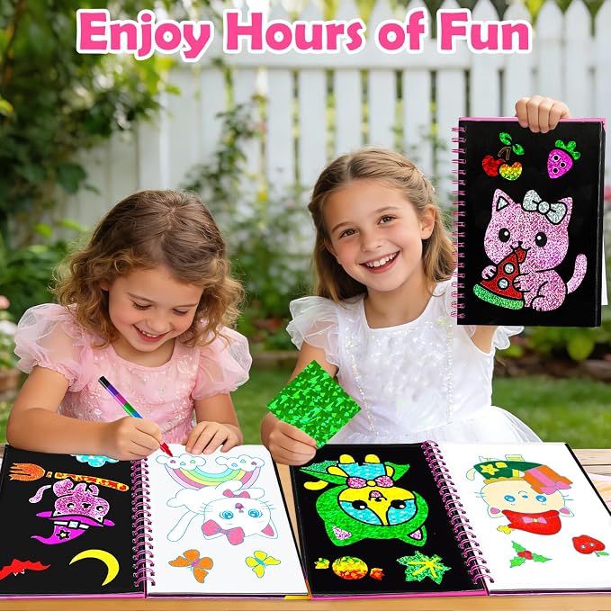 FUNNYB&G Foil Art Craft Kit for Kids, Sparkly Birthday Gift Toy for Girls | No Mess, Kids Ages 4-10 Create Sparkling Artwork, A Creative Gift for Birthdays, Holidays, Travel Activities,Screen-Free Fun