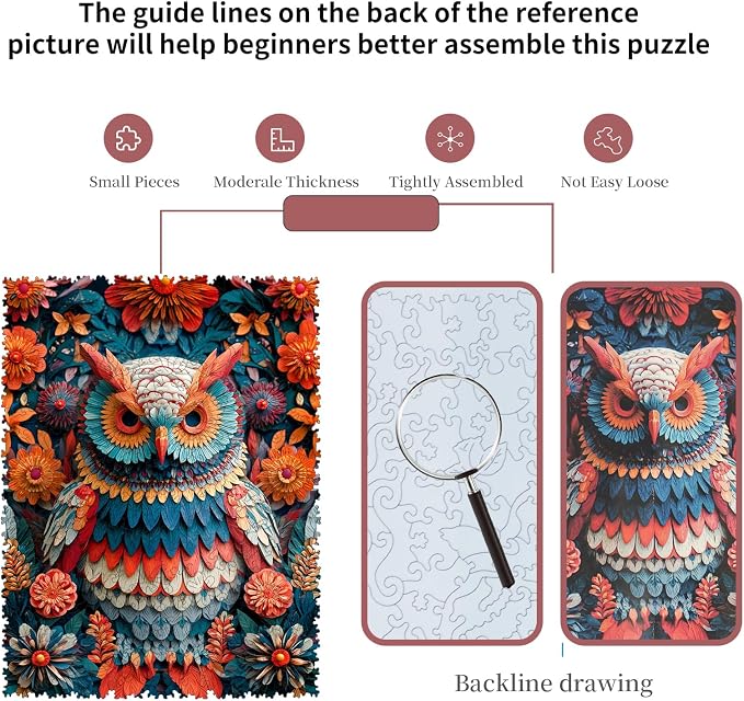 MEATRN Wooden Puzzles for Adults, 515 Pieces Owl Wood Puzzles | Forest Wildlife Animal Theme Jigsaw Puzzles, Relaxing Family Game & Creative Gift, 13.4x17.7in