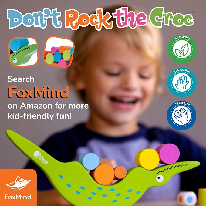 FoxMind Games Don't Rock The Croc, Toddler Boy Girl Games, Kids Games 3-5, Multiplayer 3 Year Old Board Games for Family Fun