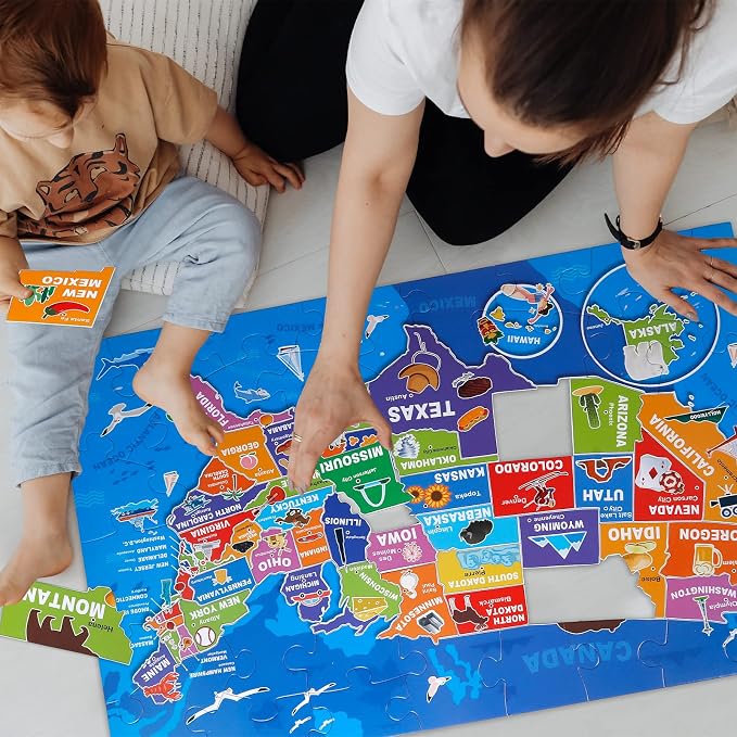Jumbo Floor Puzzle for Kids,70-Piece USA Map Jigsaw Puzzle Ages 3-8 | 50 States with Capitals,Extra-thick Cardboard,Preschool Learning Toy,35x24 in Completed,Geography Gift for Boys and Girls