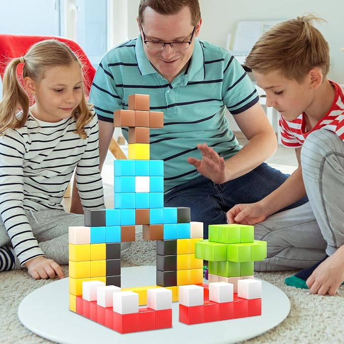 PicassoTiles 108 Piece Magnetic Cubes, 1 Inch STEM Building Set for Kids 3+ | 50+ design idea book included, hidden connector construction, BPA-free non-toxic materials, preschool ready, screen-free play