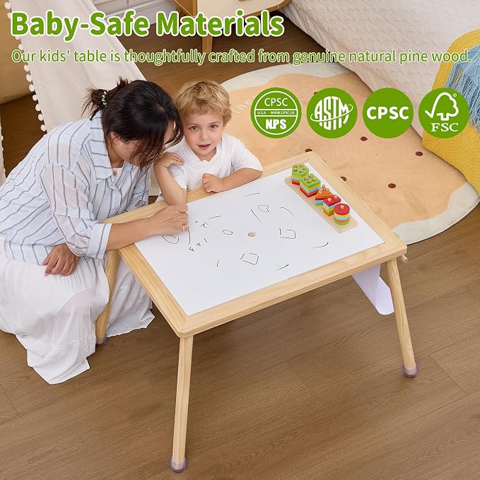 Sensory Table for Toddlers Kids, Wooden Activity Table for Play Study Paper Roll Holder Indoor/Outdoor Montessori Play Sand and Water Table with Foldable Toys Storage Bins