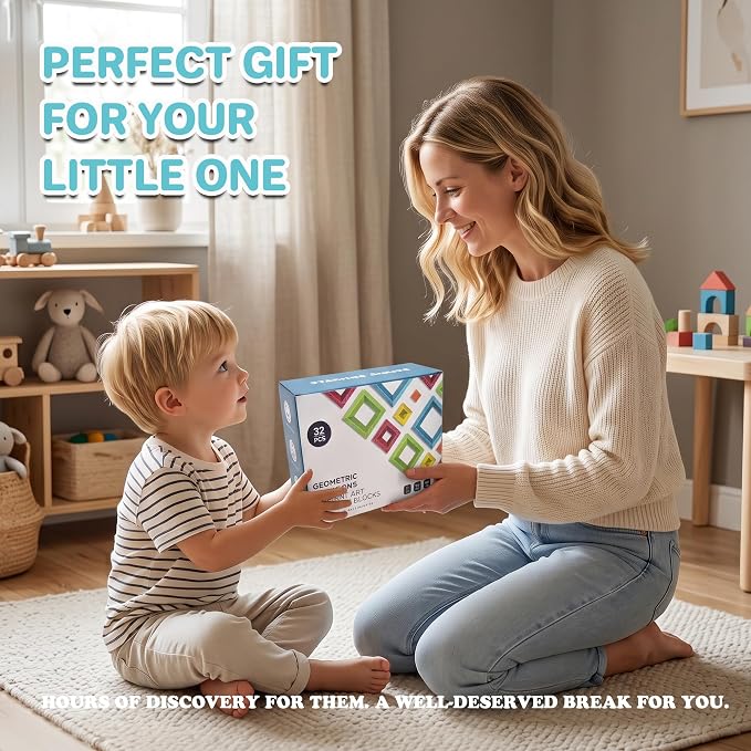 32-Piece Building Blocks Set, Montessori Pyramid Stacking Toys for Kids | STEM Preschool Learning Activities, Educational Manipulative Toys, Ideal Gifts for Toddlers Boys Girls 3 4 5 6 Year Old