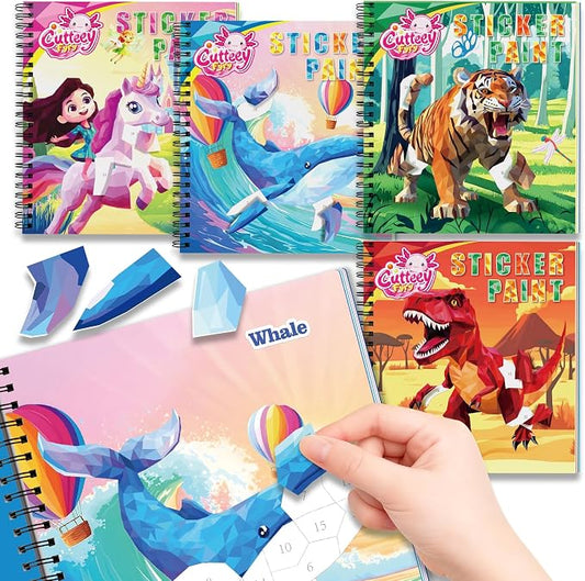 4Pcs Educational Sticker Puzzle Book for Kids, Travel Puzzle Sticker by Number Activity Books with Story - Airplane Car Road Trip for Girls Kids Early Learning, Screen Free, Separation Anxiety Gifts