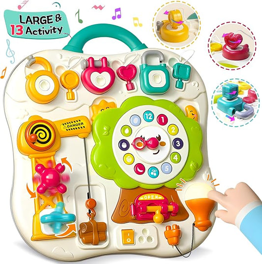 Montessori Baby Busy Board, Sensory Activity Board for Toddlers 1-3 | Music & LED Light Up Toy, Educational Travel Board, Baby Learning Toys 12-18 months, Infant Birthday Gift