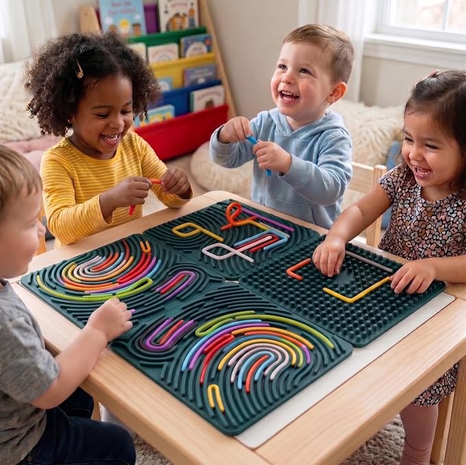 Large Sensory Activity Board, Silicone Fidget Toy for Autism, ADHD & Stress Relief, Double-Sided Quiet Montessori Fine Motor Skills Toy Gift for 3+ Kids, Adults with 36 Strips Portable Bag (Green)