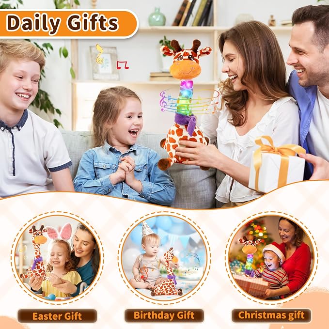 Dancing Talking Giraffe Toy for Baby Toddler, Dancing Giraffe Toy Singing Mimicking Recording Repeating What You Say with LED English Sing for Boys Girls Gift, 15 Second Recorde(Adjustable Volume) | Mimicking Repeating What You Say, LED Flashing Plush ...