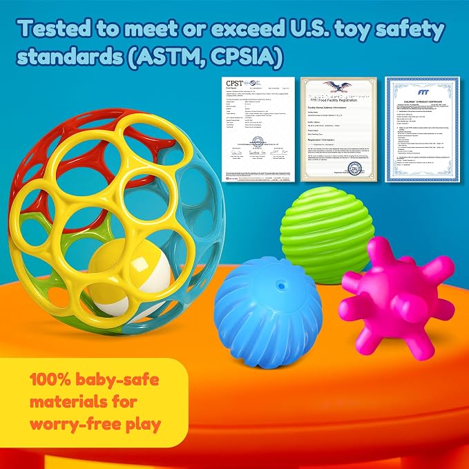 Baby Toys 6-12 Months, Sensory Textured Balls Rattle Set | 6 Pack Sensory Soft Ball, Baby Rattle, Easy Grasp, Bright Color, Teething Toys for Newborn Boys & Girls