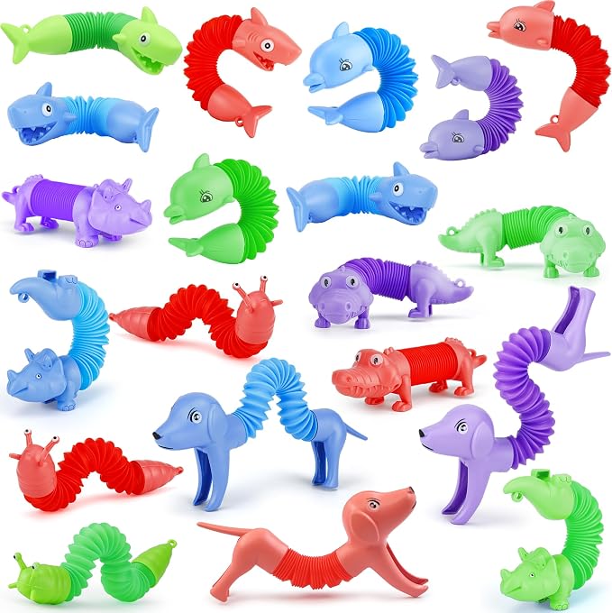 20 PCS Animal Pop Tubes Fidget Toys, Party Favors Toddlers Kids Travel Entertainments, Classroom Prizes,Carnival Prizes,Piñata Stuffers,Stress Relief Sensory Toys for Kids 3-8