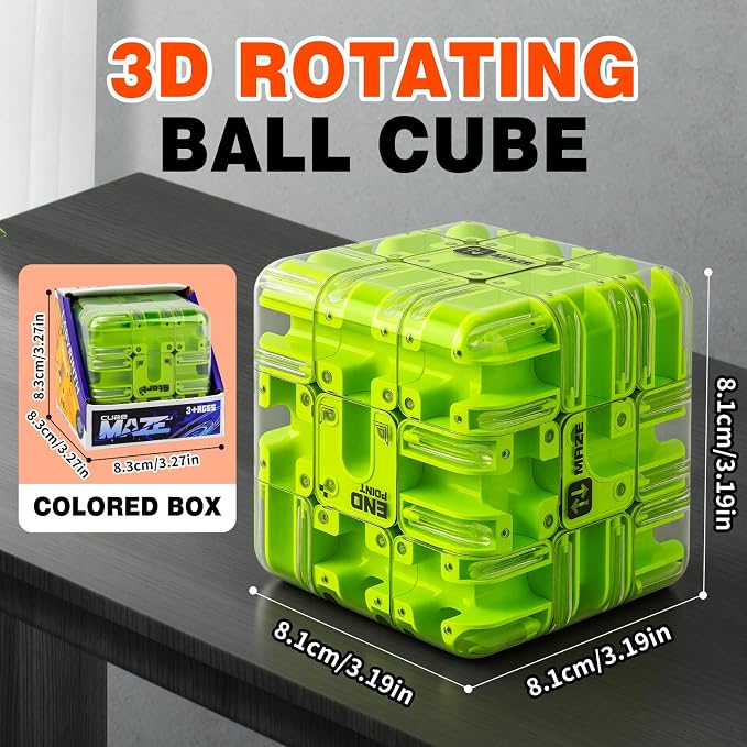3D Maze Cube Ball Puzzle Brain Teaser for Adults & Kids, Educational Learning Toys Logical Thinking, Family Board Games Tabletop, Durable Puzzle Cube (Brown, 3.3x3.3x3.3)