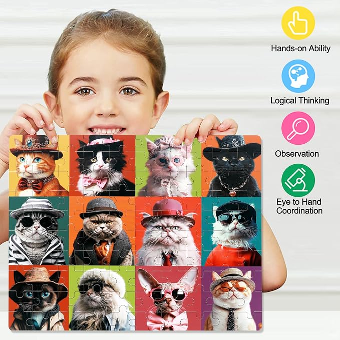 LELEMON Cat Puzzles for Kids Ages 4-8,100 Piece Colorful Kitty Kitten Cats Jigsaw Puzzle for Children,Learning Educational Toys for Boys and Girls