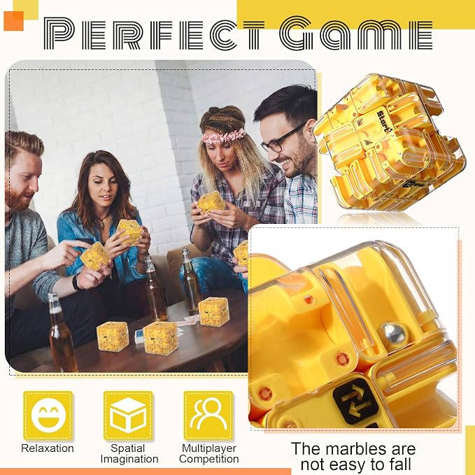 1 Sets Large Labyrinth 3D Maze Cube Puzzle Maze Game Gravity 3D Puzzle Cube Brain Teaser Ball Games for Kids Education Sensory Toys Gift for Adults (Classical,Yellow)