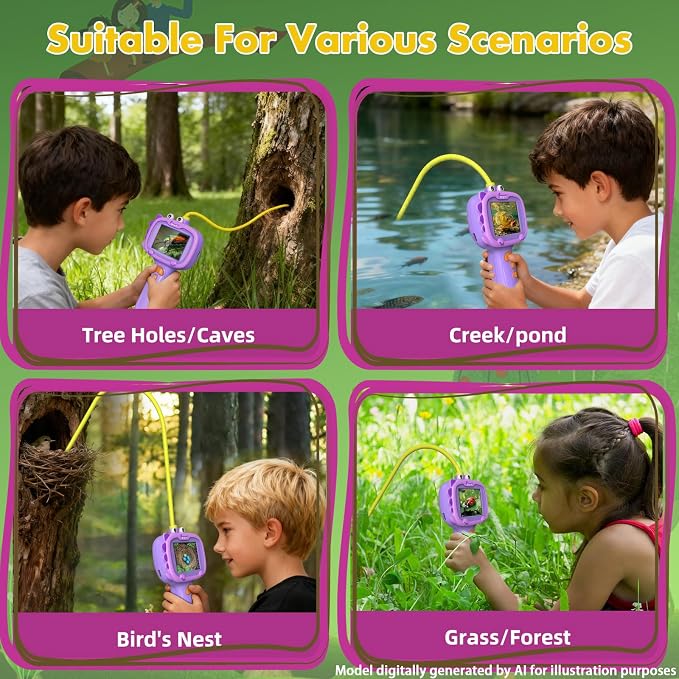 Daxiongmao Borescope Camera with Light for Kids | STEM Science Educational Toy for 3 4 5 6 7 8 9 10 Years Old Boys & Girls | Birthday Gift for Outdoor Adventures & Nature Discovery（Purple）