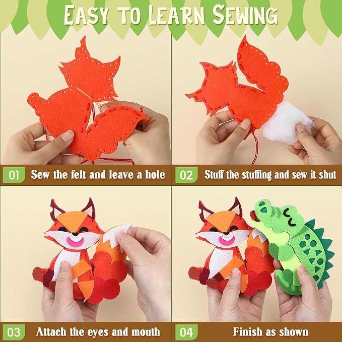 Wild Animal Sewing Kit for Kids Beginners, 12-in-1 Sew Your Own Felt Animals Craft Kit for Kids Girls Boys 6-8, 8-12, Fun and Educational Girls Birthday Gift Ideas