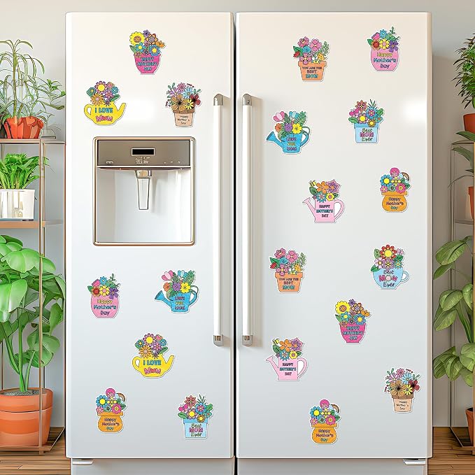 Mother's Day Coloring Craft Kit - 30Pcs Happy Mother’s Day Color Your Own Magnets for Kid Best Mom Ever Blank Flower DIY Coloring Magnets for Fridge Decor Classroom DIY Activity Party Favor