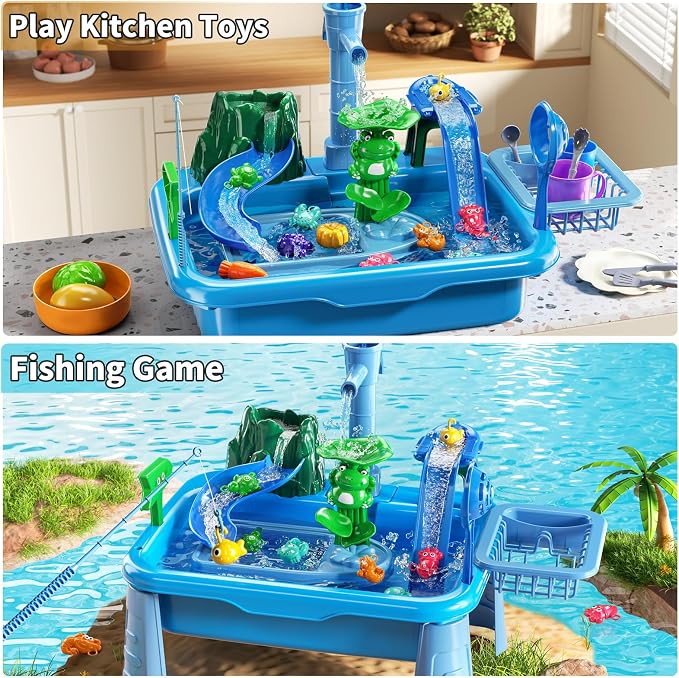 Water Table for Toddlers - Kids Play Sink with Running Water | with Pump, Water Table for Kids Ages 4-8 with Fishing Games, Summer Outside Sensory Gift Toys for Boys and Girls 3 4 5 6 7 8