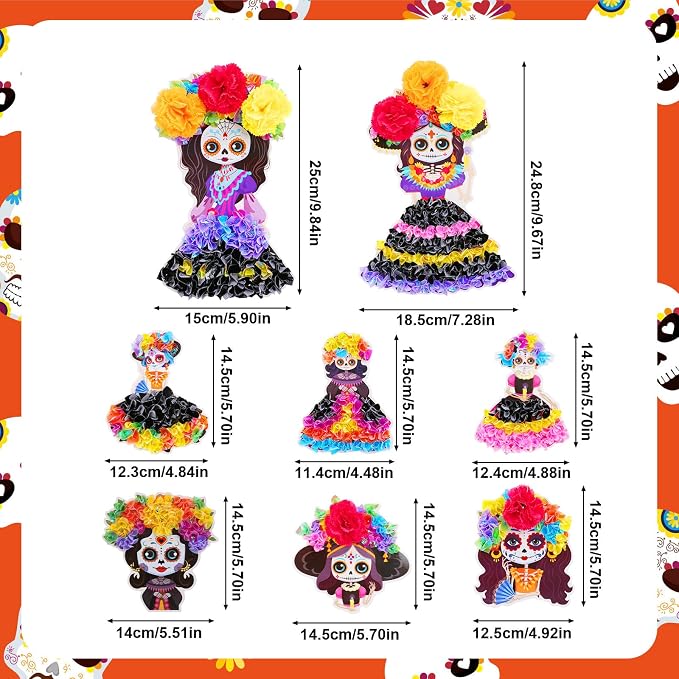 Fennoral 8 Pack Day of The Dead Poke in Art for Kids Make You Own Day of The Dead Craft Kits DIY Poke EVA Foam Sugar Skull for Classroom Art Activity Dia De Los Muertos Halloween Decoration