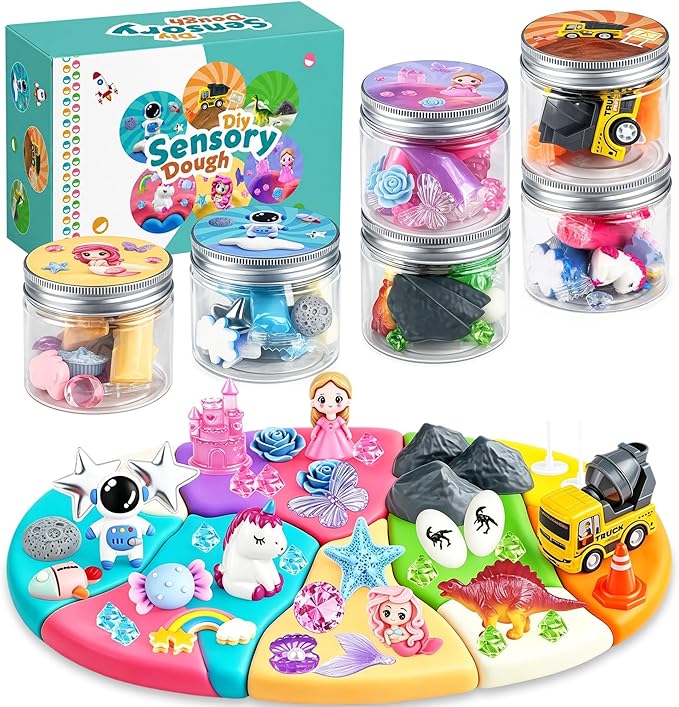 6 Pack Play Dough Jars Reusable Sensory Dough Kit Educational Creative Playdough for Boys Girls Home Preschool Classroom Activities Holiday Birthday Party Favor