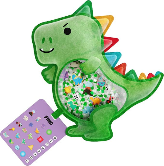 Vango BIZYBOO Spike - Seek & Find Plush Travel Toy for Kids Ages 2+ | 25+ hidden objects to search, matching picture & word card, handheld sensory play, fine motor skills, quiet car & plane rides