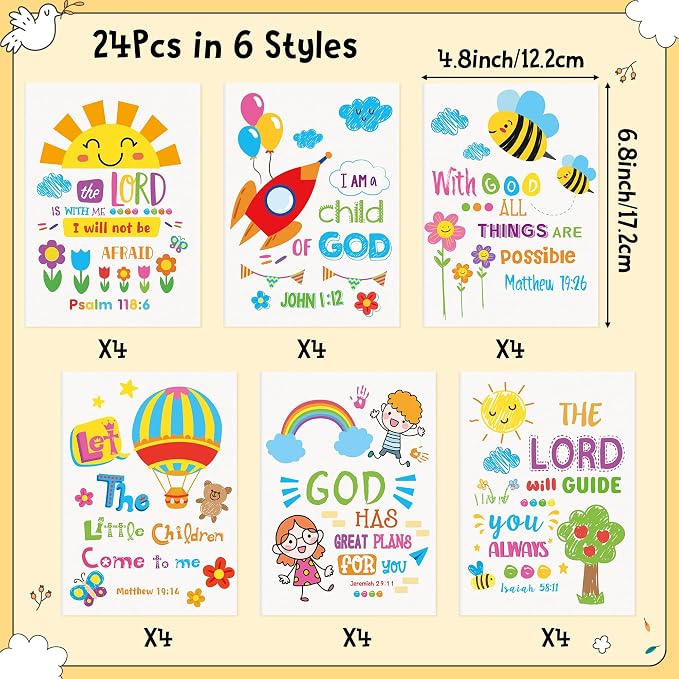 24Pcs Religious Coloring Books Bible Verses DIY Color-in Pages | Drawing Booklet Bulk, Christian Theme Artwork, Holiday Activity, Sunday School Supplies, Classroom Reward, Party Favor, Gift