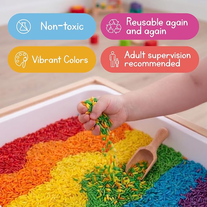 Sensory Play Rice for Kids, 6 Pack (6 lbs Total), 6 Individually Sealed 1 lb Bags, Non-Toxic Colored Rice for Sensory Bin Fillers, Fine Motor Activities, Crafts & Learning Play