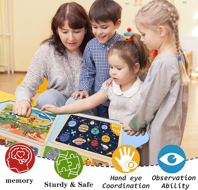 Puzzles for Kids Ages 4-6, 4 Packs 24 Piece | Wooden Jigsaw Puzzles for Kids Ages 3-5 Preschool Educational Learning Toys Gifts for 3 4 5 6 Year Old Boys and Girls