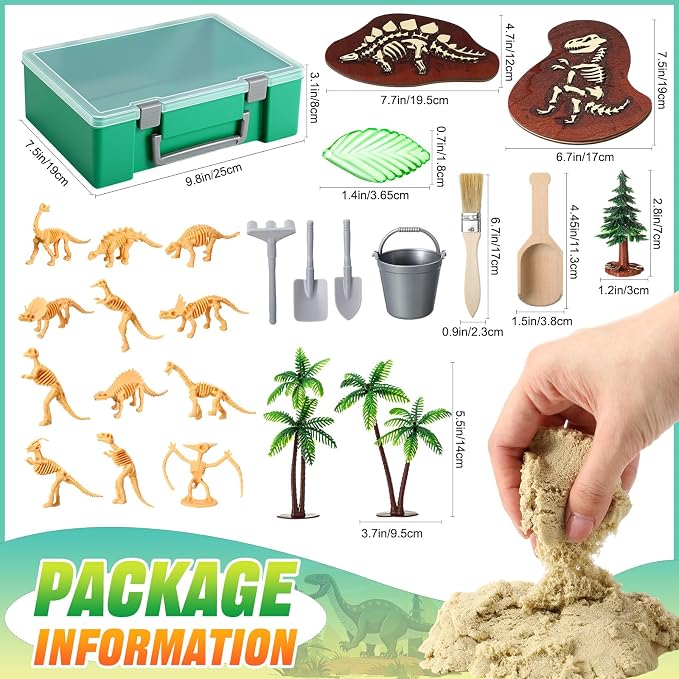 Jenaai Dinosaur Sensory Bin Dinosaur Excavation Archaeology Dig Kit Dino Skeletons Bones Puzzle Game Sandbox Storage with Lid Sand for DIY Making Kit Decoration Gifts Pretend Learning Construction