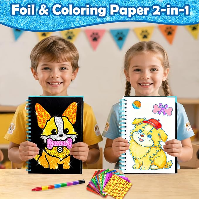 FUNNYB&G Foil Art Craft Kit for Kids, Sparkly Birthday Gift Toy for Kids | No Mess, Kids Ages 4-10 Create Sparkling Artwork, A Creative Gift for Birthdays, Holidays, Travel Activities,Screen-Free Fun