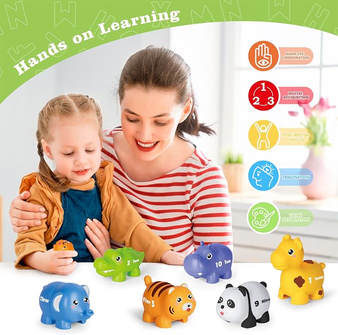 Animal Number Learning Toys for Toddlers Kids 3-5, 10 Unique Animals | 10 Colorful Number Animals | Child-Friendly Design | Learning Feels Like Play | Fine Motor Toys | Perfect Toddler Gift