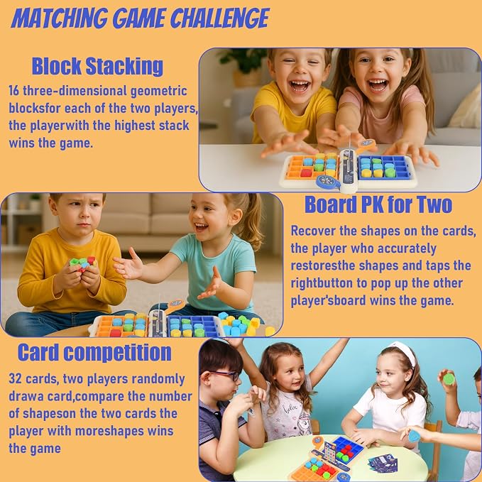 Easy Kid Board Games – Shape Matching Puzzle & Reaction Battle Toy for Two Players – Hand-Eye Coordination Game – Educational Toy for Children Ages 3+