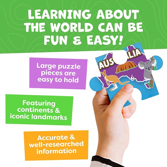 World Map Puzzle for Kids - 75pc World Puzzle with Continents, Landmarks - Childrens Jigsaw Geography Puzzles for Kids Ages 4-8, 5, 6, 7, 8-10 Year Olds - Globe Atlas Puzzle Maps Learning Games Gifts