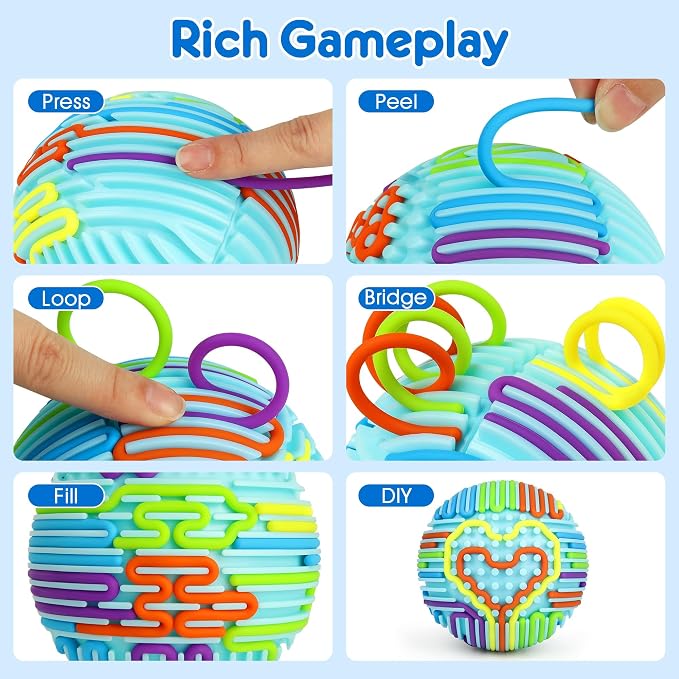 Sensory Fidget Toys for Kids, Sensory Activity Ball with 20 Strings, Sensory Toys for Autism ADHD Calming Focus Stress Relief, Travel Game Car Road Trip Airplane Activity Toys with Storage Bag