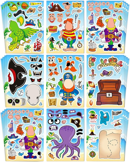 Aowplc 32 Make Your Own Pirate Sticker Sheets for Kids | Pirate Party Favors, Birthday Decorations & Mix 'n Match Crafts