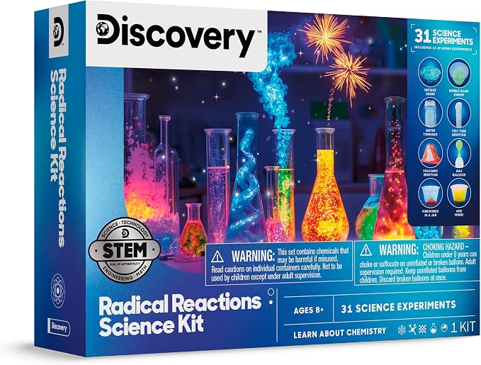 Discovery Radical Reactions Science Kit - 31 Experiments STEM Lab for Kids| DIY Activity Set with Chemistry Tools, Volcano Mold, Instant Snow| Educational Learning Toy| Gift for Boys Girls| Ages 8+