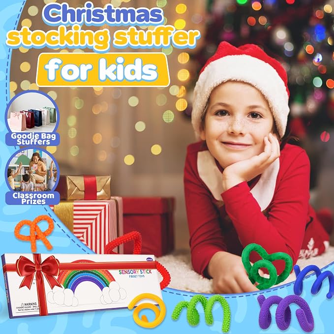 8Pack Silicone Sensory Sticks for Kid Girl Boy, Fidget Toys for Adult Silent Figette Classroom Prize Treasure Box Calming Corner ADHD Autism Autistic Airplane Travel Dementia Activities for Seniors