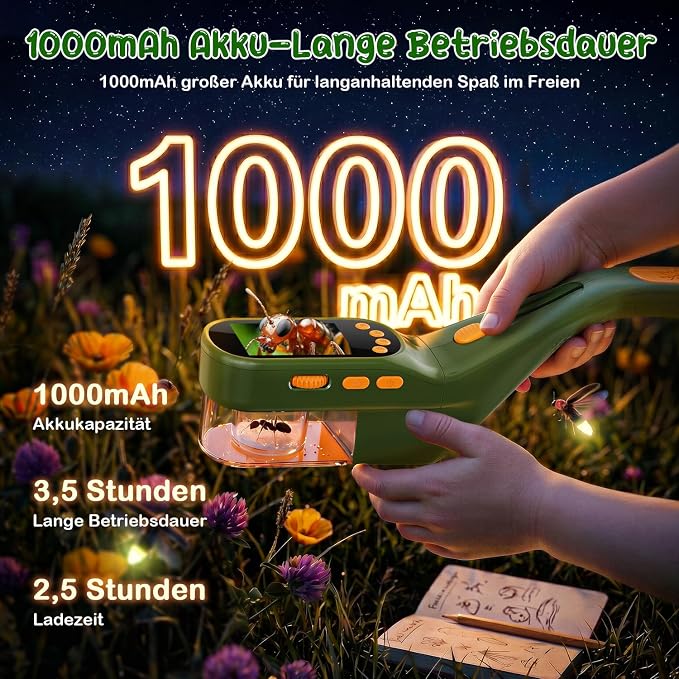 CIMELR Bug Catcher for Kids with 2.4" Screen, 500X Digital Microscope, 1080P Photo/Video, 1000mAh Battery, 8 LED, PC Real-Time Imaging, STEM Nature Toy & Gift for Boys Girls Ages 3-12