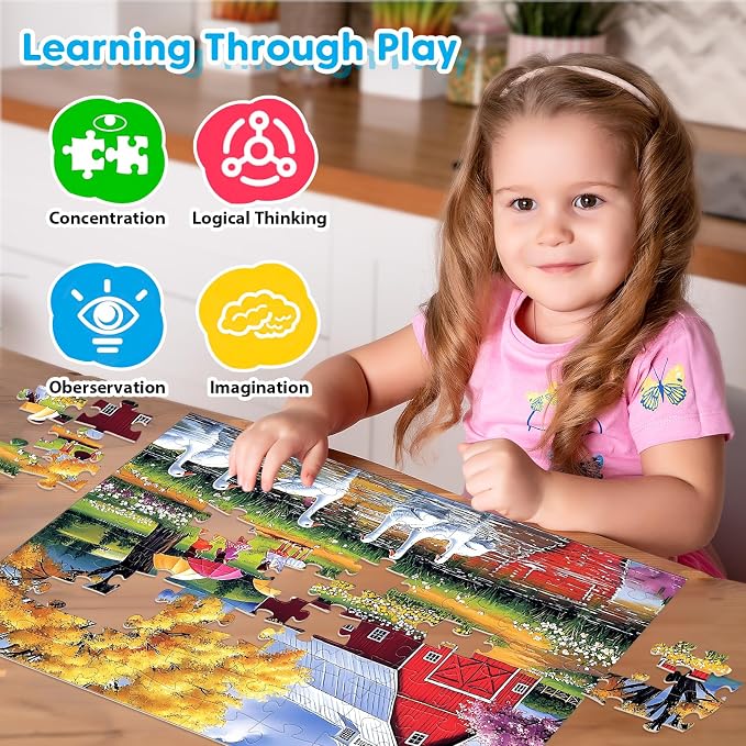Puzzles for Kids Ages 6-8 8-10 Year Old - Elephants, Farm, Beach, Dogs, Large Piece Puzzles for Seniors Adults 100 Pieces Jigsaw Puzzle for Kids Ages 4-6, Learning Educational Toys