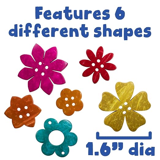 READY 2 LEARN Coconut Flowers, Set of 50, 6 Shapes, 5 Colors | Hand-Made, Natural Counters for Kids, Perfect for Crafts and Jewelry Making